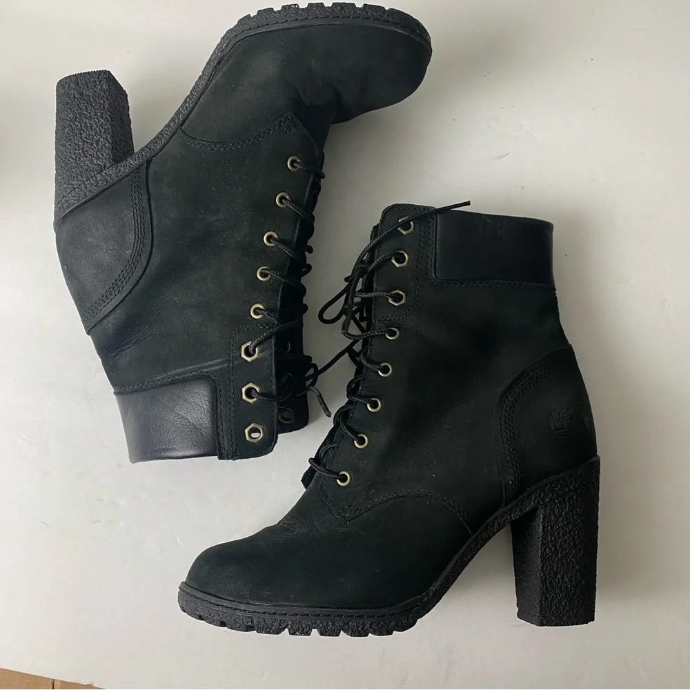 Timberland Women's Glanch Heeled Booties Black Leather sz 6